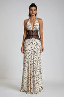 Selene | Dames Kanten Plunge Rugloze Maxi Jurk