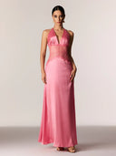 Selene | Dames Kanten Plunge Rugloze Maxi Jurk