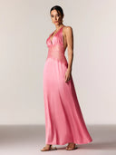 Selene | Dames Kanten Plunge Rugloze Maxi Jurk