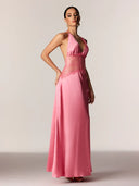 Selene | Dames Kanten Plunge Rugloze Maxi Jurk