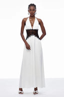 Selene | Dames Kanten Plunge Rugloze Maxi Jurk