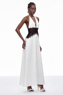Selene | Dames Kanten Plunge Rugloze Maxi Jurk