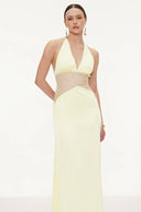 Selene | Dames Kanten Plunge Rugloze Maxi Jurk