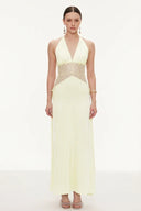 Selene | Dames Kanten Plunge Rugloze Maxi Jurk