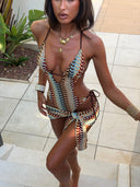 Sol | Dames Haakprint Cut-Out Eénstuk Ibiza Badpak