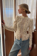 Susan | Dames Floral Lace Mandarin Collar Knopen Voor Cardigan