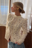Susan | Dames Floral Lace Mandarin Collar Knopen Voor Cardigan