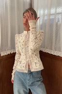 Susan | Dames Floral Lace Mandarin Collar Knopen Voor Cardigan