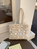 Suze | Dames Sequined Geweven Schoudertas Vakantie Strandtas