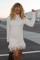 Sydney | Dames Fuzzy Gebreide Coltrui Fringe Hem Jurk