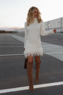 Sydney | Dames Fuzzy Gebreide Coltrui Fringe Hem Jurk