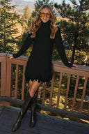 Sydney | Dames Fuzzy Gebreide Coltrui Fringe Hem Jurk