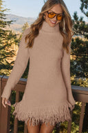 Sydney | Dames Fuzzy Gebreide Coltrui Fringe Hem Jurk