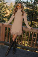 Sydney | Dames Fuzzy Gebreide Coltrui Fringe Hem Jurk