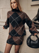 Taylee | Dames Trui Set met Diamantpatroon en Lange Mouwen