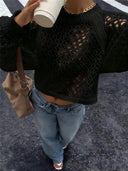 Tilly | Dames Open Gebreid Rugloos Langemouw Sweater