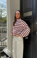 Tori | Dames Oversized Gestreepte Rits Gebreide Sweater Cardigan