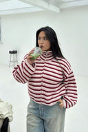 Tori | Dames Oversized Gestreepte Rits Gebreide Sweater Cardigan