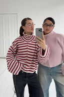 Tori | Dames Oversized Gestreepte Rits Gebreide Sweater Cardigan