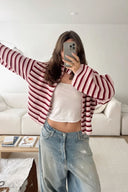 Tori | Dames Oversized Gestreepte Rits Gebreide Sweater Cardigan