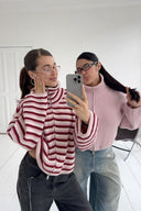 Tori | Dames Oversized Gestreepte Rits Gebreide Sweater Cardigan