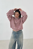 Tori | Dames Oversized Gestreepte Rits Gebreide Sweater Cardigan