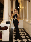 Tyra | Vrouwen Crystal Cut-Out Halter Maxi Feestjurk