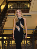 Tyra | Vrouwen Crystal Cut-Out Halter Maxi Feestjurk