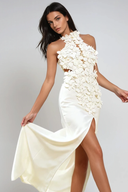 Una | Dames Halter Nek Bloem Split Maxi Jurk