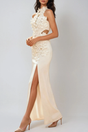 Una | Dames Halter Nek Bloem Split Maxi Jurk