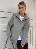 Violeta | Dames Hoge Kraag Lange Mouwen Oversized Rits Cardigan