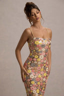 Winter | Dames Spaghetti Band Bloemen Pailletten Maxi Feestjurk