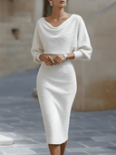 Wrenley | Dames Midi-jurk met Gedrapeerde Halslijn en Driekwart Mouwen