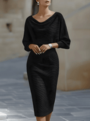 Wrenley | Dames Midi-jurk met Gedrapeerde Halslijn en Driekwart Mouwen