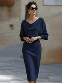 Wrenley | Dames Midi-jurk met Gedrapeerde Halslijn en Driekwart Mouwen
