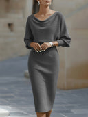 Wrenley | Dames Midi-jurk met Gedrapeerde Halslijn en Driekwart Mouwen
