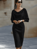 Wrenley | Dames Midi-jurk met Gedrapeerde Halslijn en Driekwart Mouwen