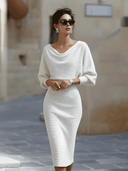 Wrenley | Dames Midi-jurk met Gedrapeerde Halslijn en Driekwart Mouwen