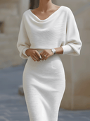 Wrenley | Dames Midi-jurk met Gedrapeerde Halslijn en Driekwart Mouwen