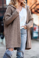 Yasmin | Dames Hooded Open Front Lange Gebreide Cardigan