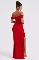 Zelda | Dames Maxi Jurk met Rimpelbodice en Zij Drapering voor Herfst Feestelijke Party