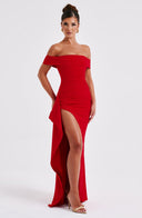 Zelda | Dames Maxi Jurk met Rimpelbodice en Zij Drapering voor Herfst Feestelijke Party