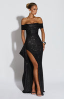 Zelda | Dames Maxi Jurk met Rimpelbodice en Zij Drapering voor Herfst Feestelijke Party