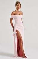 Zelda | Dames Maxi Jurk met Rimpelbodice en Zij Drapering voor Herfst Feestelijke Party