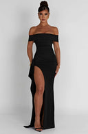 Zelda | Dames Maxi Jurk met Rimpelbodice en Zij Drapering voor Herfst Feestelijke Party