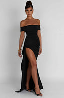 Zelda | Dames Maxi Jurk met Rimpelbodice en Zij Drapering voor Herfst Feestelijke Party