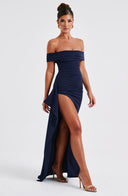 Zelda | Dames Maxi Jurk met Rimpelbodice en Zij Drapering voor Herfst Feestelijke Party