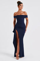 Zelda | Dames Maxi Jurk met Rimpelbodice en Zij Drapering voor Herfst Feestelijke Party