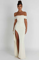 Zelda | Dames Maxi Jurk met Rimpelbodice en Zij Drapering voor Herfst Feestelijke Party