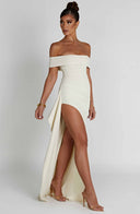 Zelda | Dames Maxi Jurk met Rimpelbodice en Zij Drapering voor Herfst Feestelijke Party